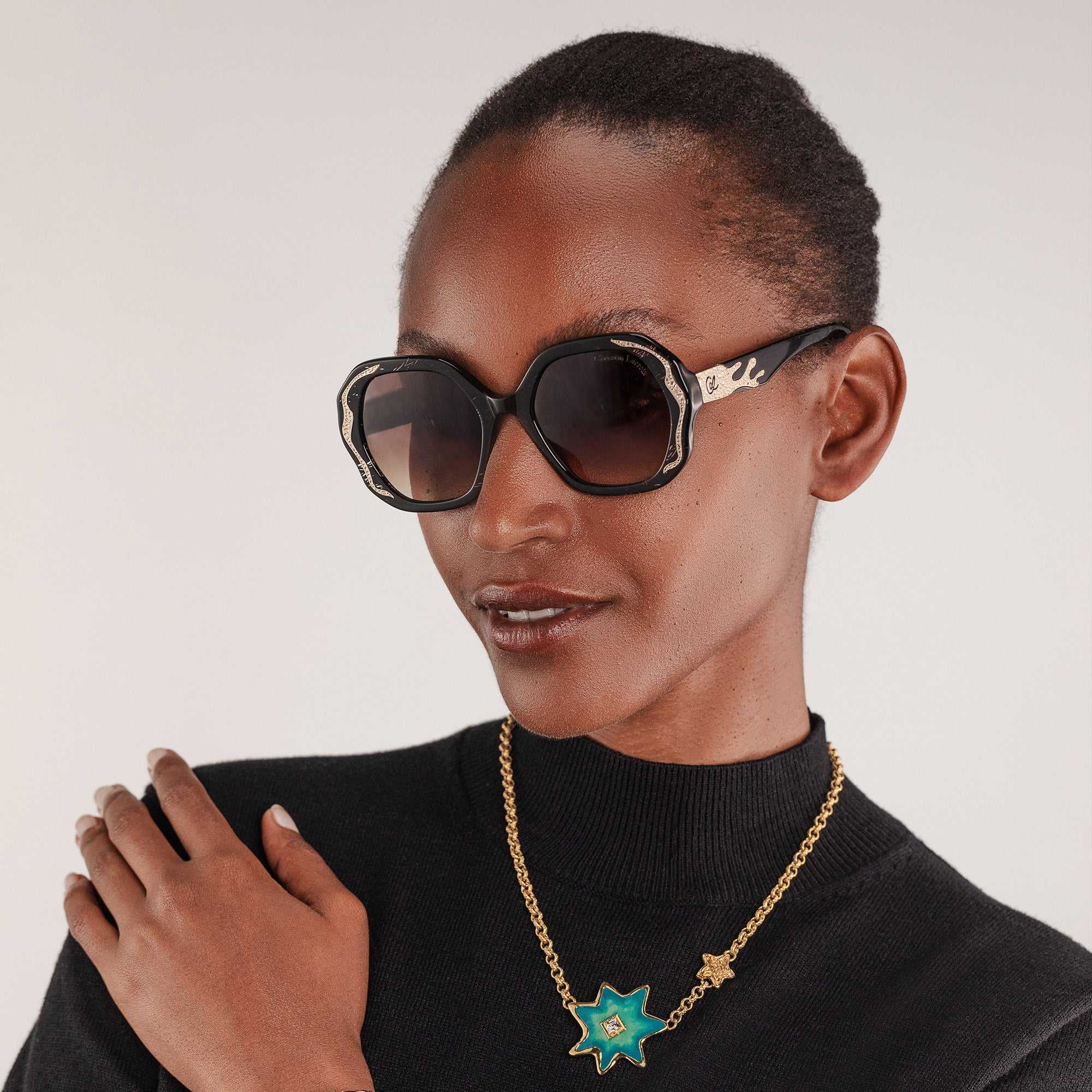 Gold-tone Metal Square eyewear Black 